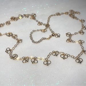 PEACE & LOVE Gold Over 925 Silver Diamond Cut Adjustable Long Necklace